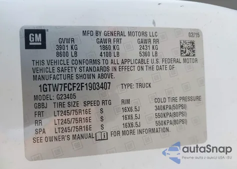 2015 GMC Savana 2500 Work Van from USA, damaged, VIN 1GTW7FCF2F1903407